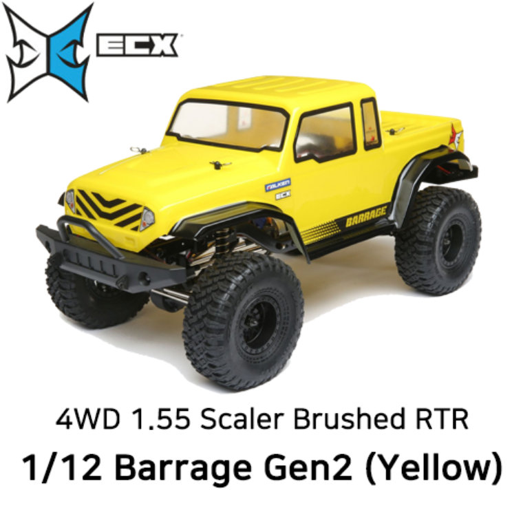 초보입문용 라클차량 1/12 Barrage Gen2 1.55 4WD Scaler Brushed RTR (Yellow) 조종기 포함